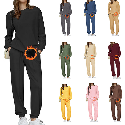 🎄Christmas Clearance🔥Women's Two-Piece Oversized Fleece Sweatsuit Outfit Winter Sherpa Lined Sweatshirt and Sweatpants Sets