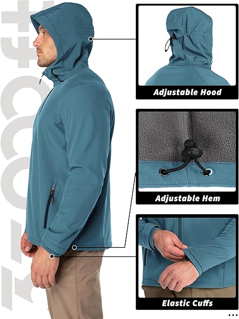 33,000ft Men's Waterproof Warm Softshell Jacket Lightweight Fleece Lining Jackets Hooded Rain Coat Windbreaker for Walking Hiking